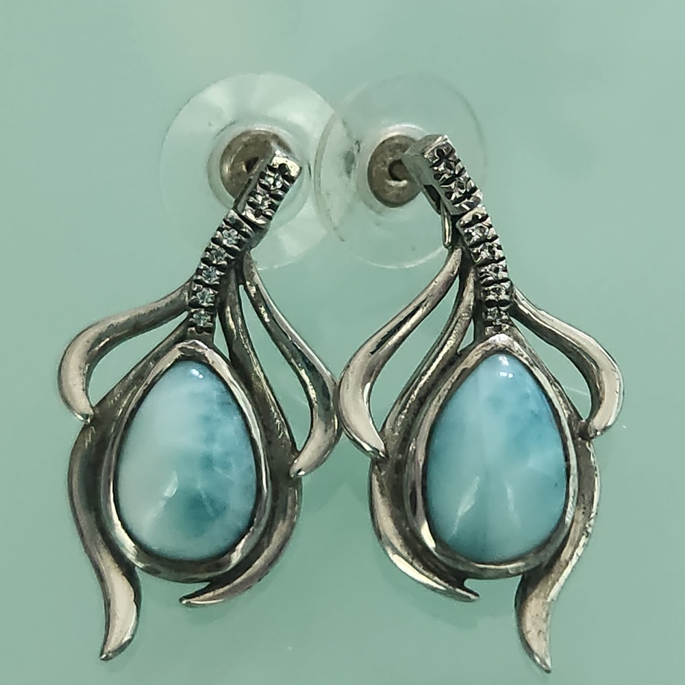 Marahlago Willow Sterling Silver Larimar White Sapphire earrings, preloved - Picture 2 of 10